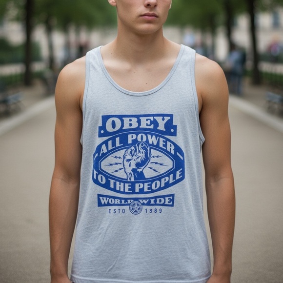 Obey Other - New Men’s Obey blue All power to the people world wide tank top